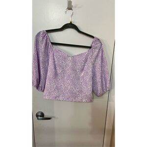 Riley & Rae Purple Floral Square Neck Puff Sleeve Crop Top Womens SZ M